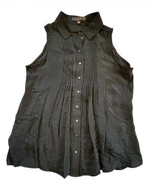 Fever Petite Sleeveless Pleated Button-Front Blouse Black Size PL